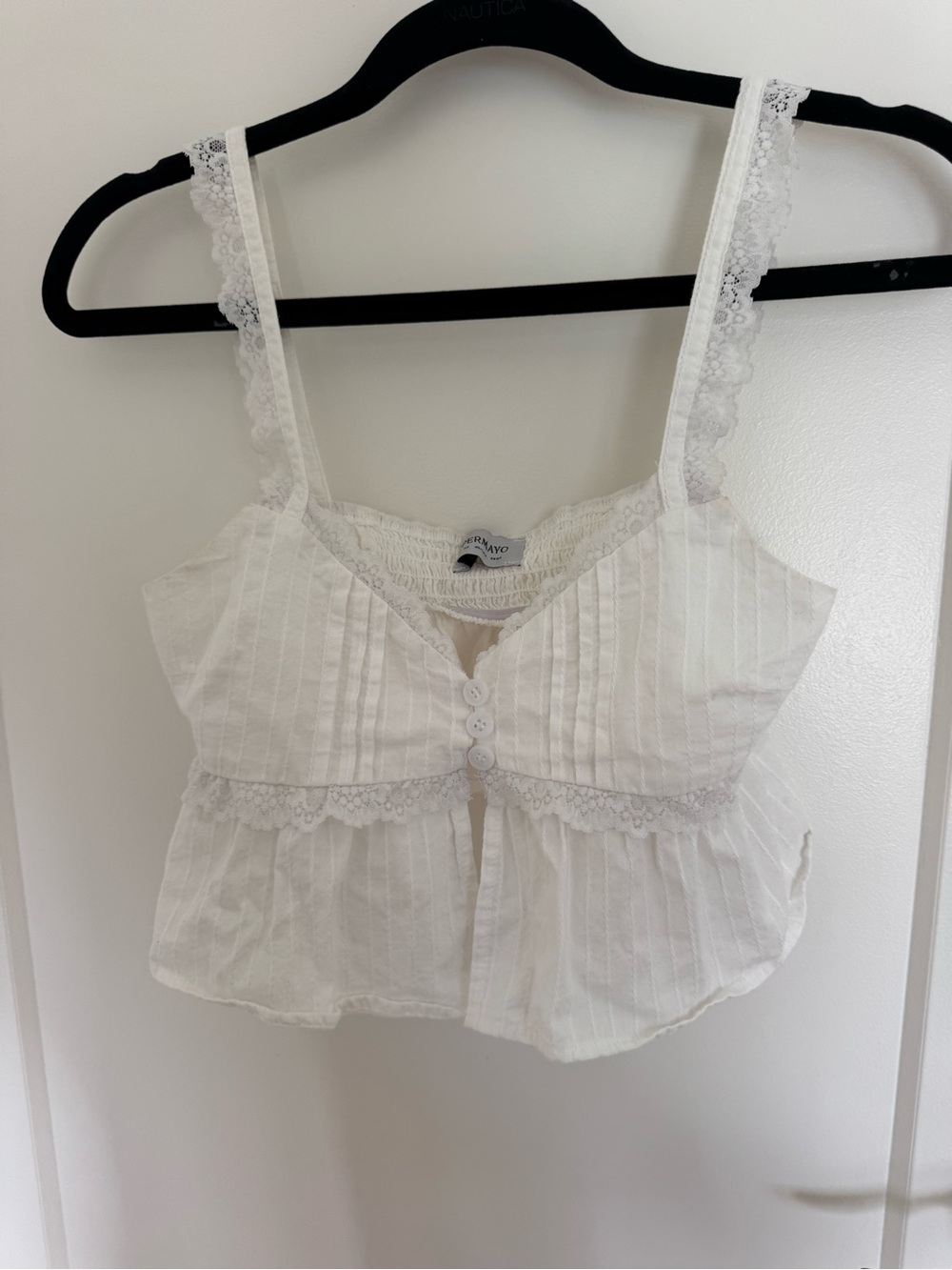 Peppermayo White Lace-Trim Crop Top